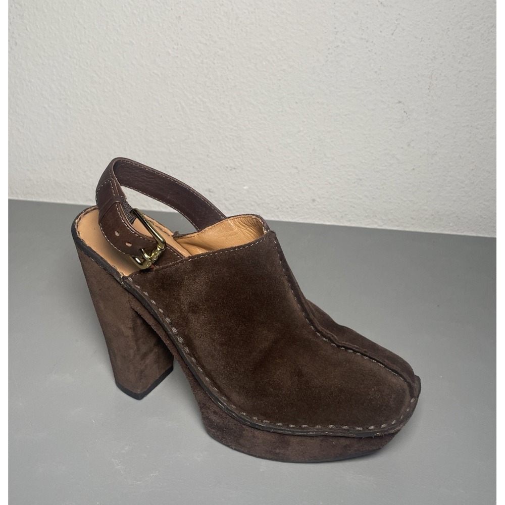 KORS By Michael Kors Suede Leather Heel Clogs Platform Sandals Women's 6M